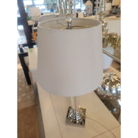 PAIR of Acrylic Pillar Table Lamps on Chrome Bases w/ Shades