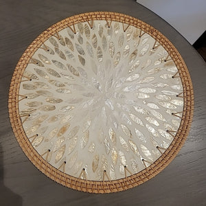 White Mother of Pearl Inlay Charger w/ Wicker Edge
