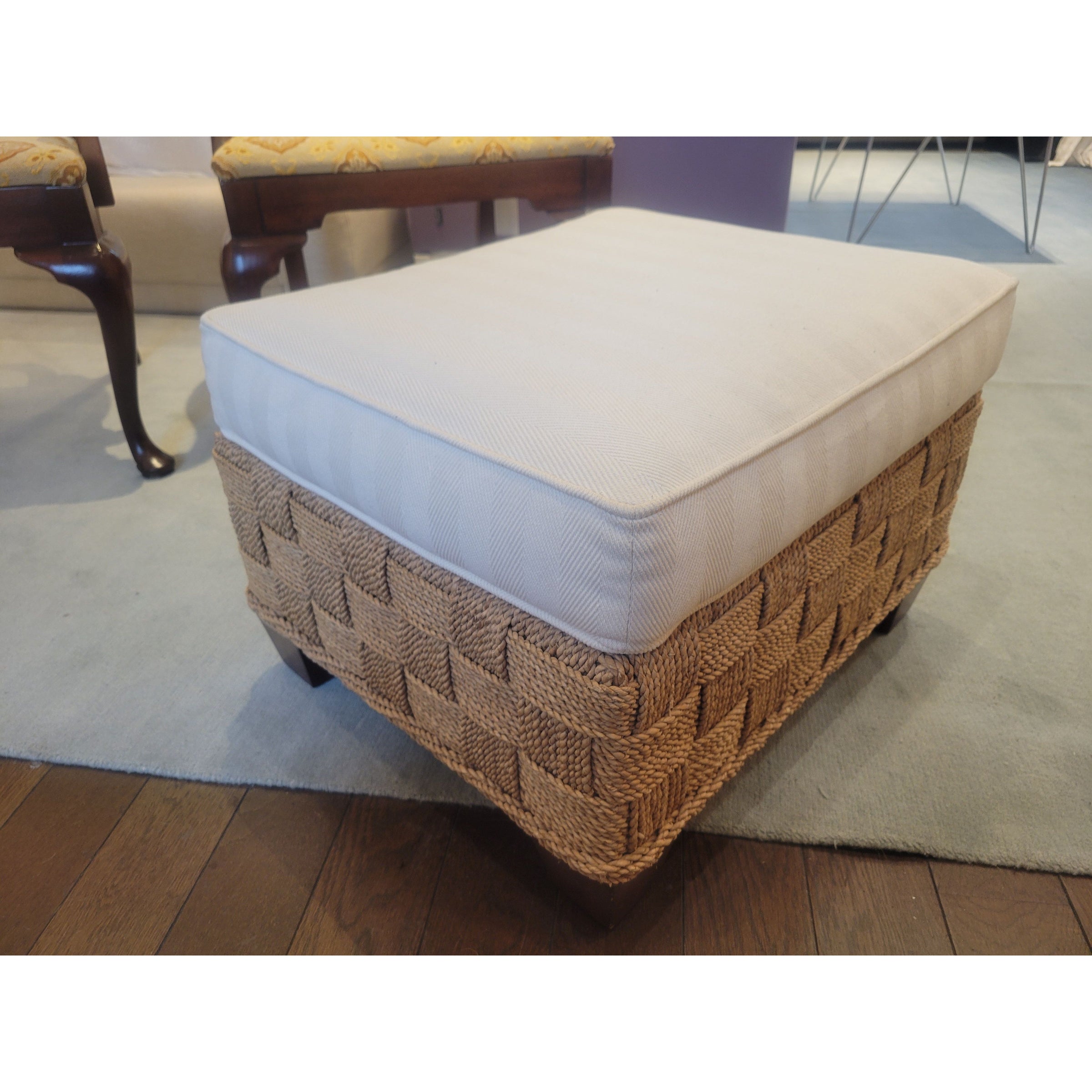 SET of 'Balta' Organic Woven Seagrass Chair & Ottoman by Ethan Allen