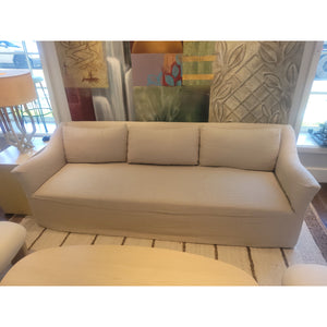 Custom Beige Perf. Linen Slipcover Slope Arm 3-Seater Sofa
