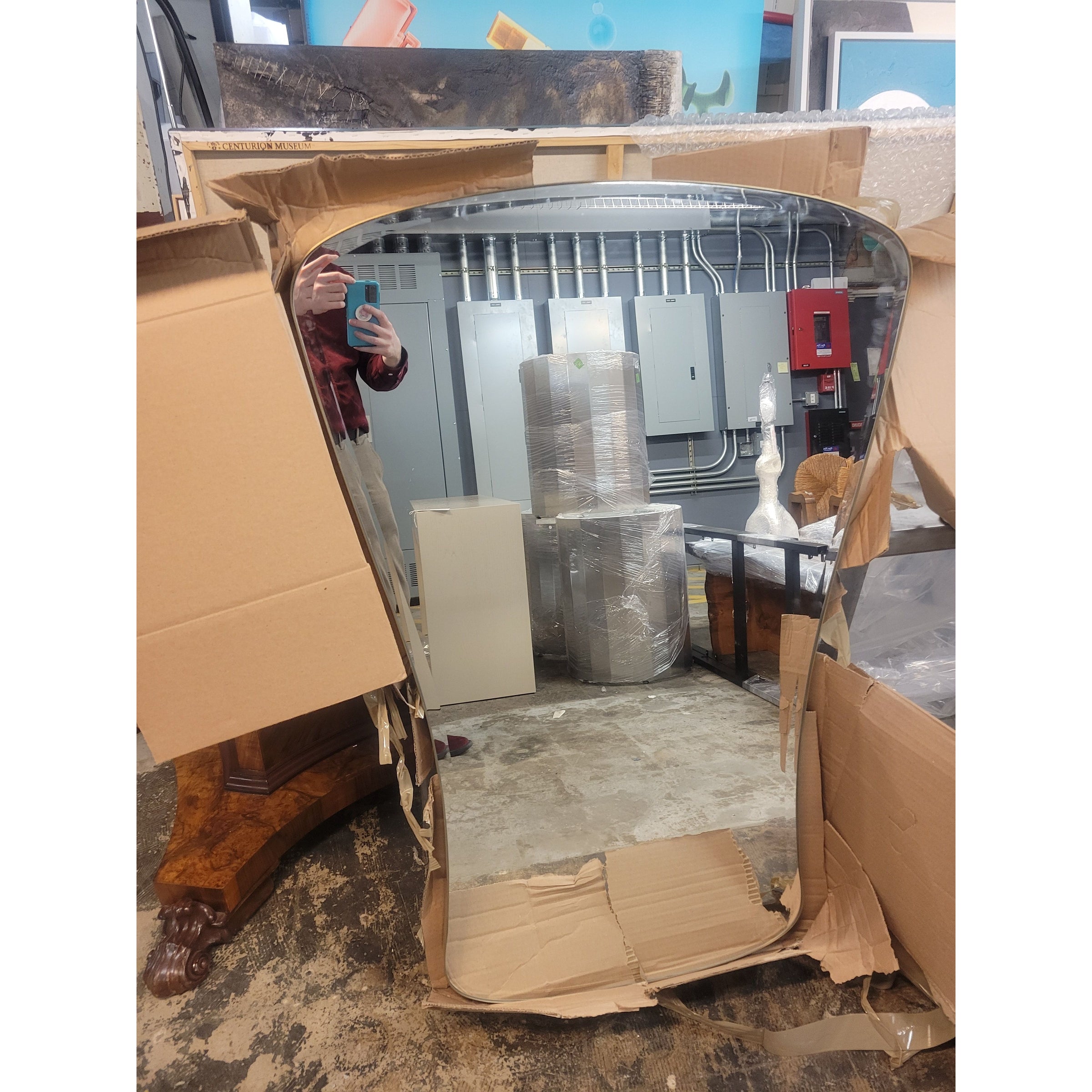 'Key' Satin Brass Mirror w/ Beveled Glass by Ashley Cholders - 31.5"L x 48"H - colletteconsignment.com