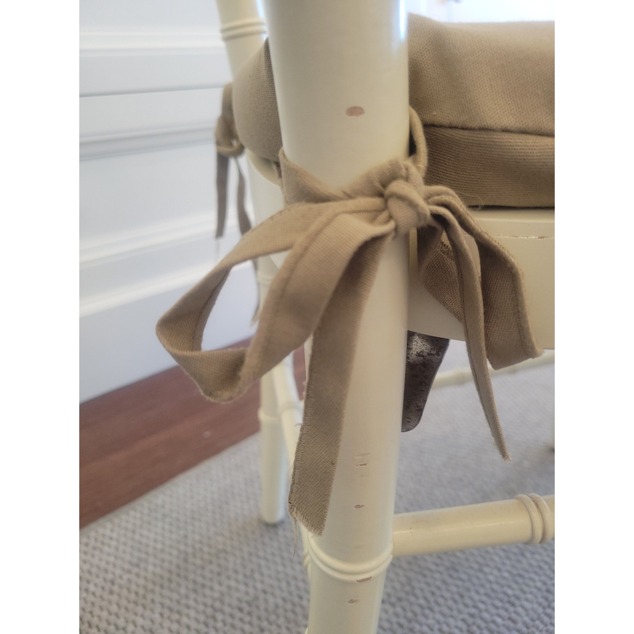 SET of 8 Bulgarian Faux Bamboo Dining Chairs w/ Tan Cushions - AS IS