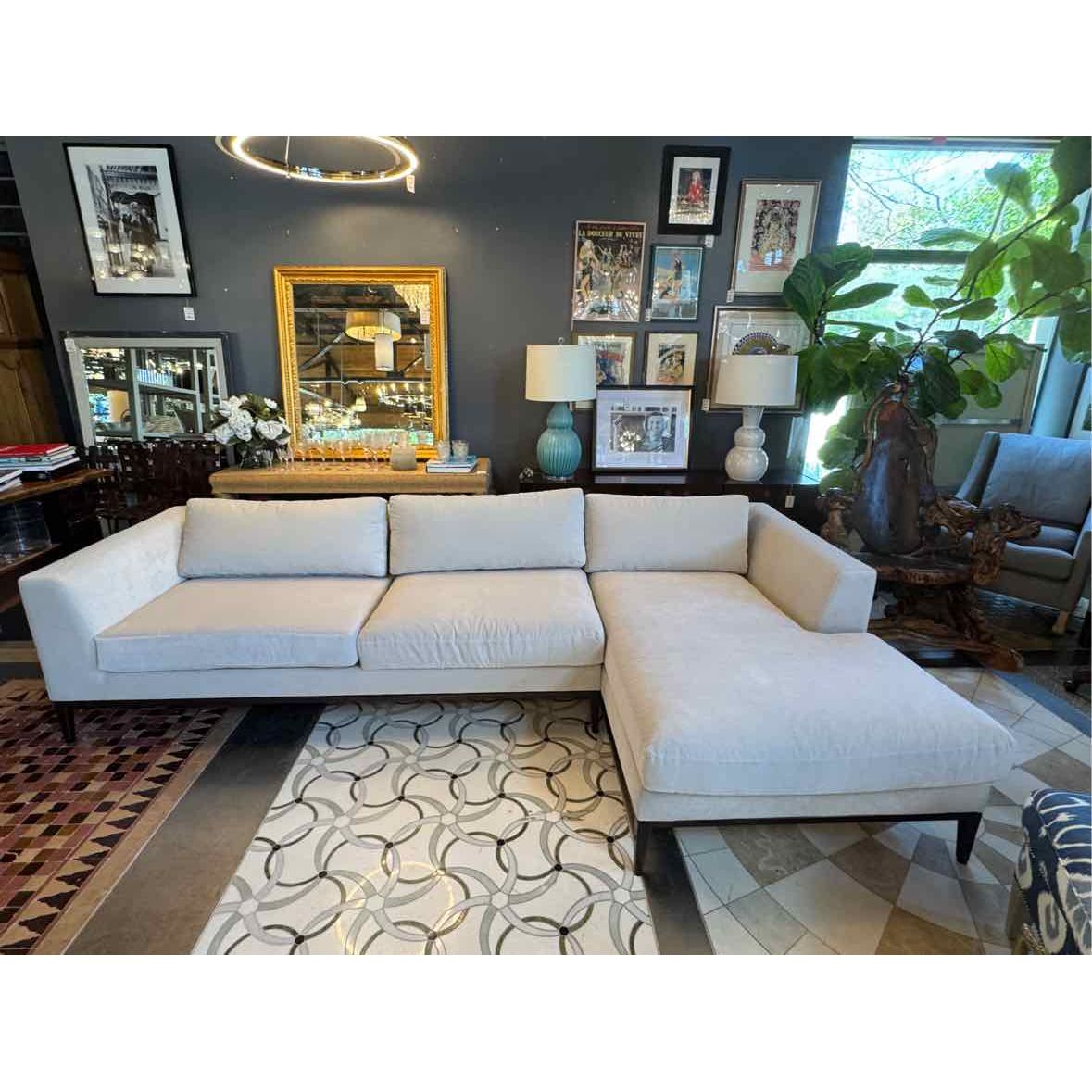 Italia Taper Arm Perf. Velvet Chaise Sofa on Burnished Bronze Base by RH