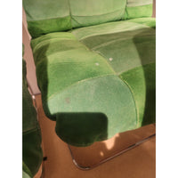 SET of 4 Vintage 1970s Green Suede & Chrome Chairs by Roche Bobois - AS IS