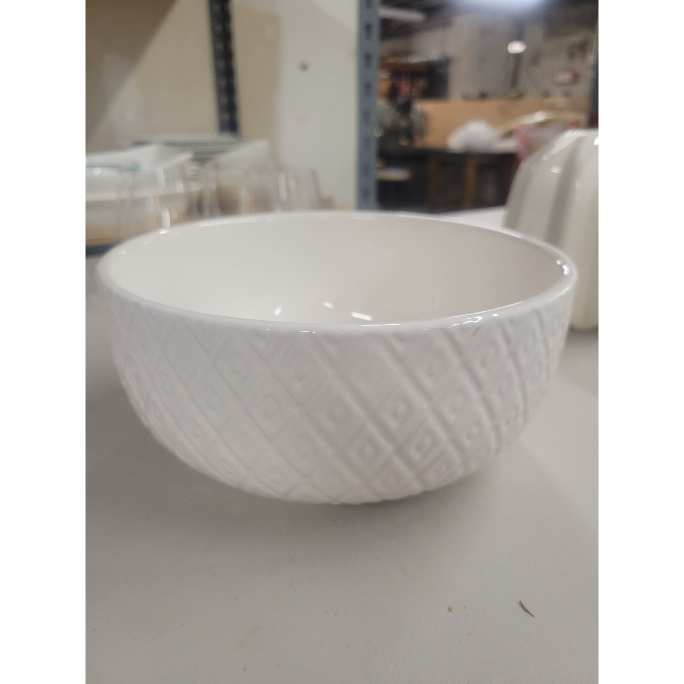 White Ceramic Diamond Imprint Bowl