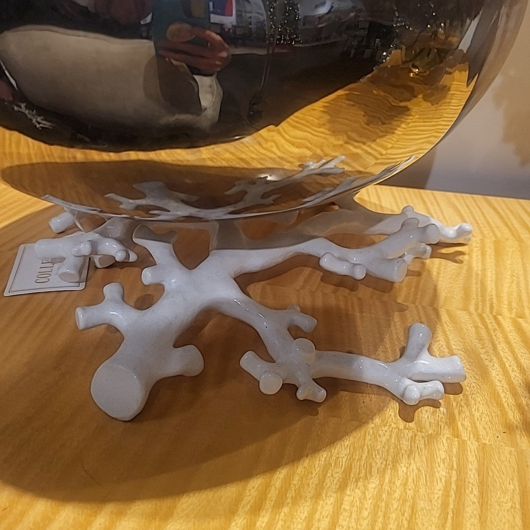 Michael Aram Stainless+White Coral Salad Bowl with/ Fork & Spoon