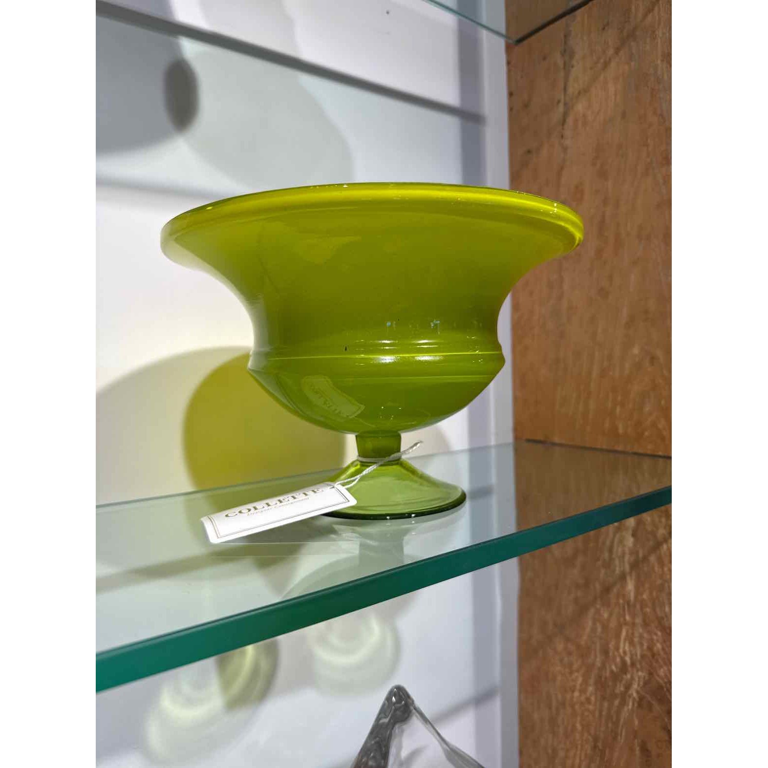 Vintage Chartreuse Opaline Urn Shape Glass Bowl, 9.5" Dia x 6"H