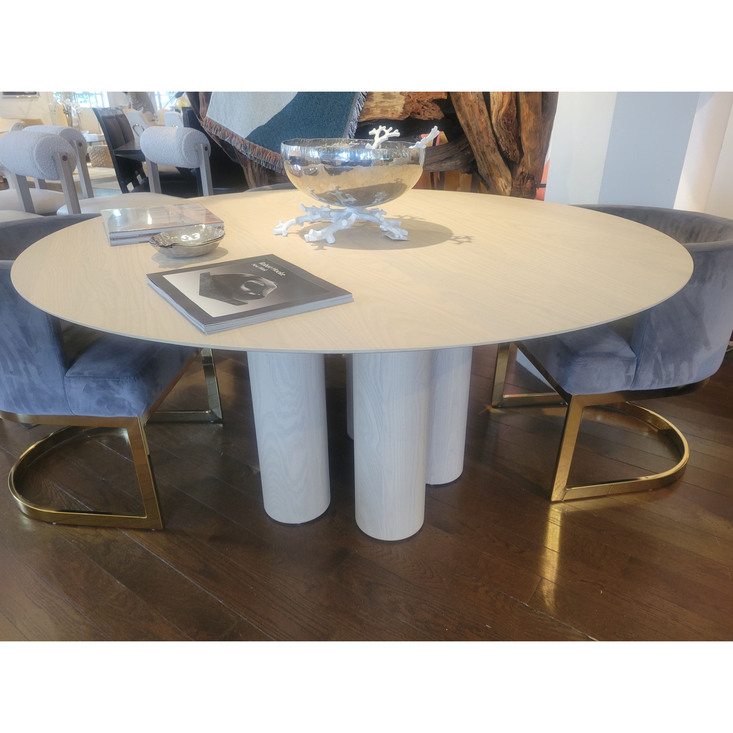 5-ft Round Whitewash Ash Wood Dining Table