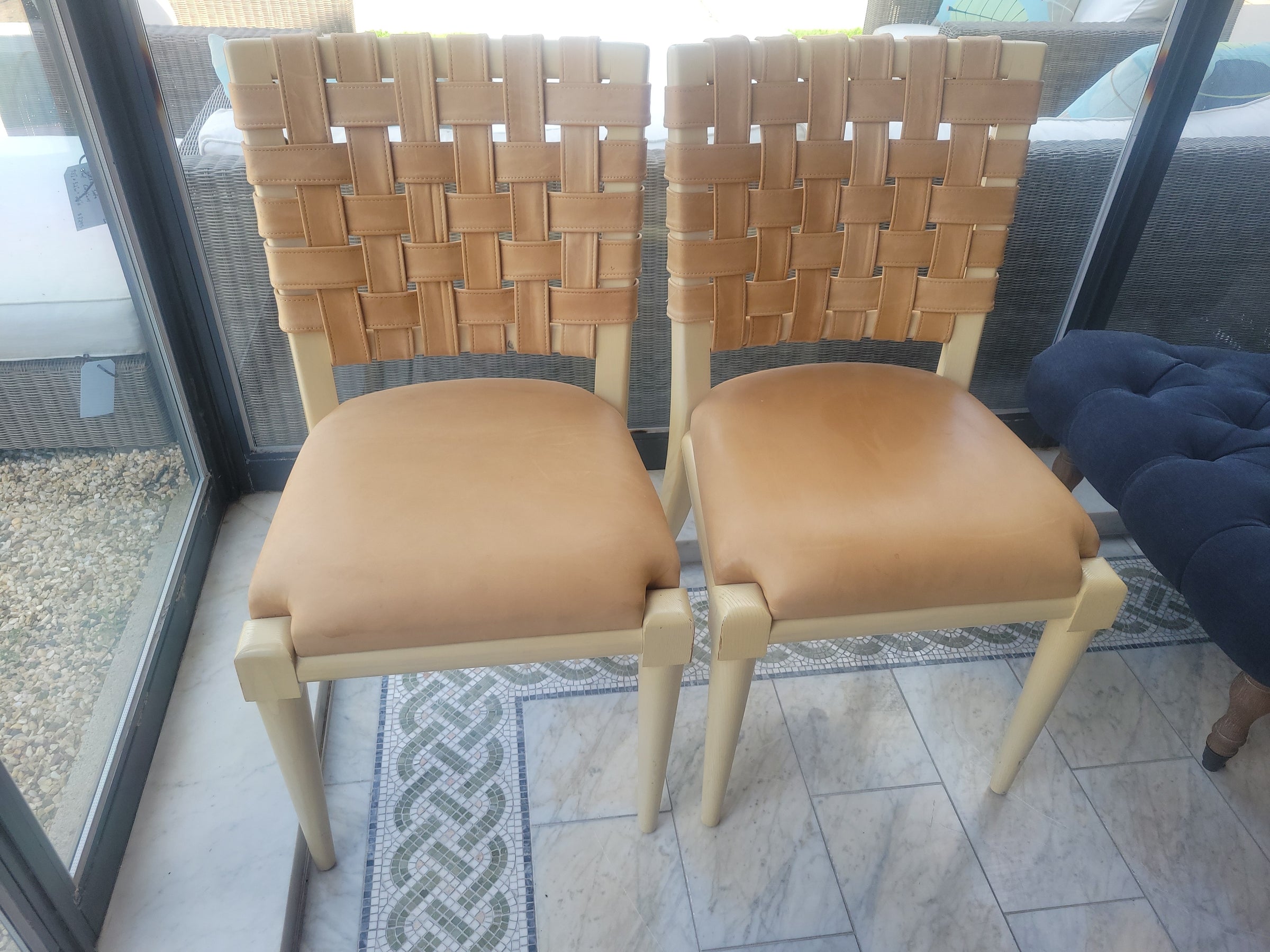 SET of 8 Maple & Leather Web VW Dining Side Chairs by Vicente Wolf (AS IS)