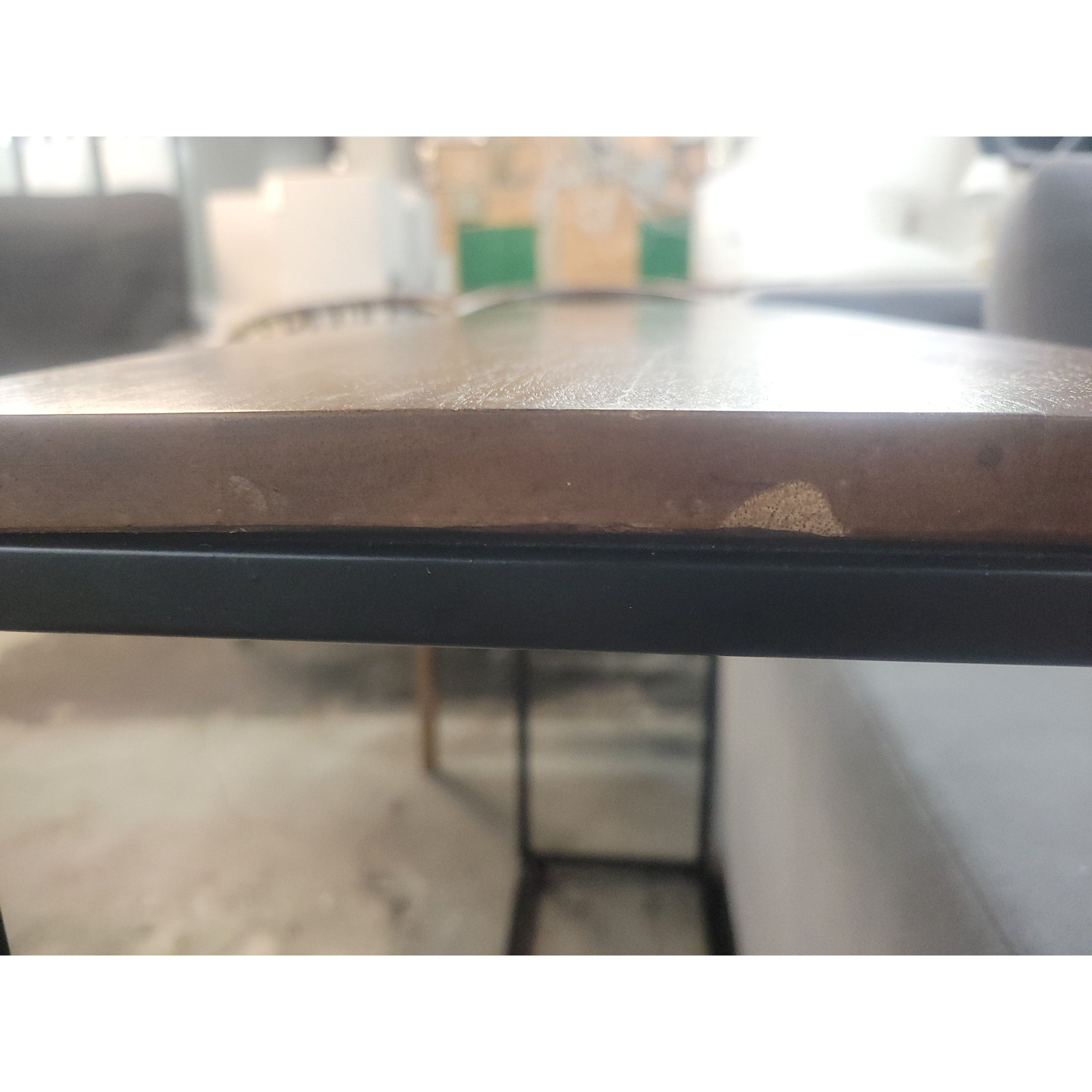 Narrow Matte Black Metal Console Table w/ Wood Top