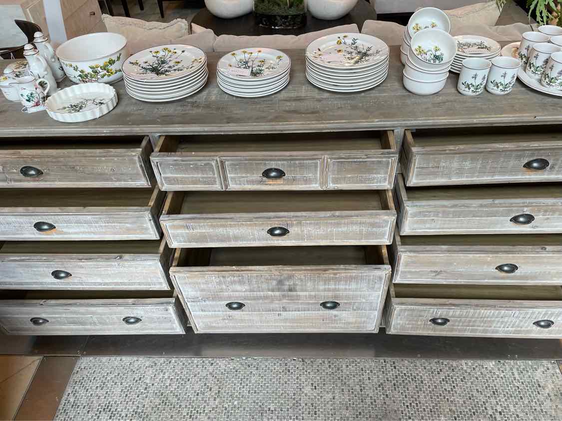 Gray Pine Wood 11-Drawer Burns Sideboard by Jana Ward