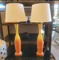 Pair of Slim Orange/Mustard Table Lamps With Linen Shades