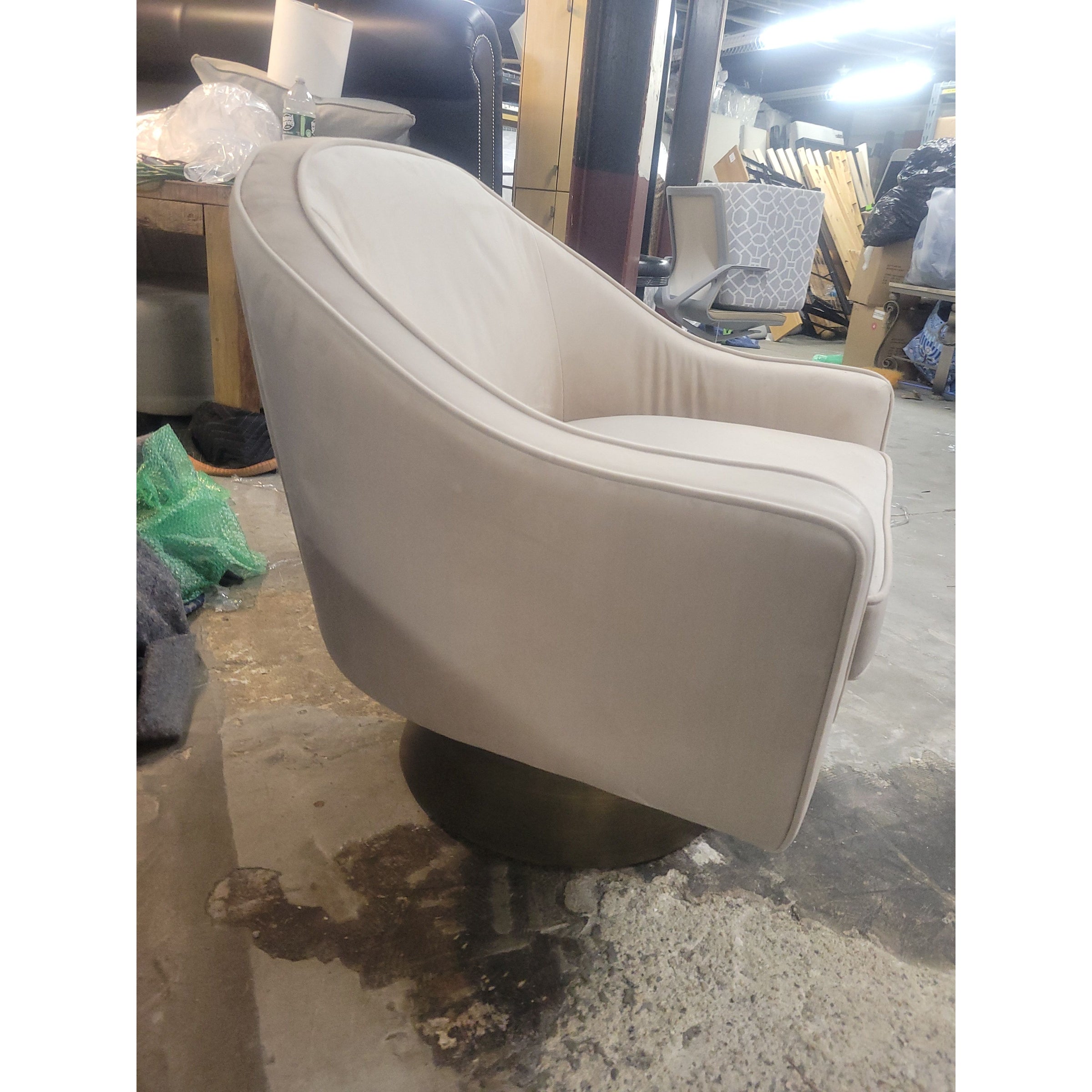Gray Velvet Dominic Swivel Chair on Brass Base by Worlds Away (AS IS)