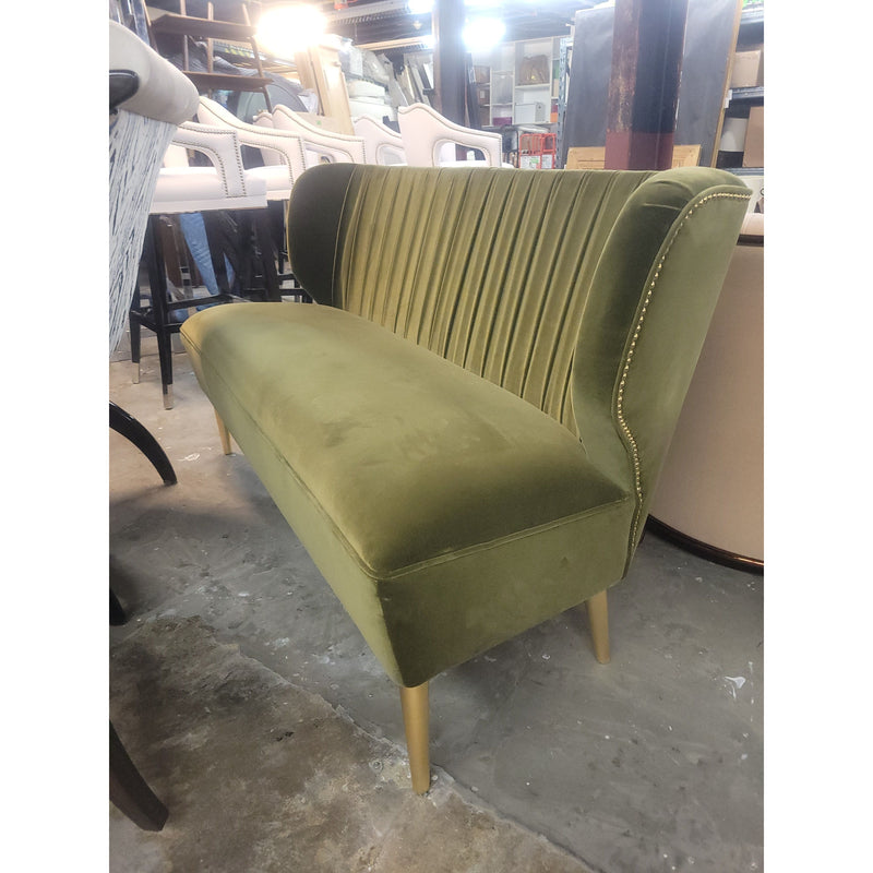 Custom Green Velvet Nailhead Loveseat w/ Aged Brass Legs