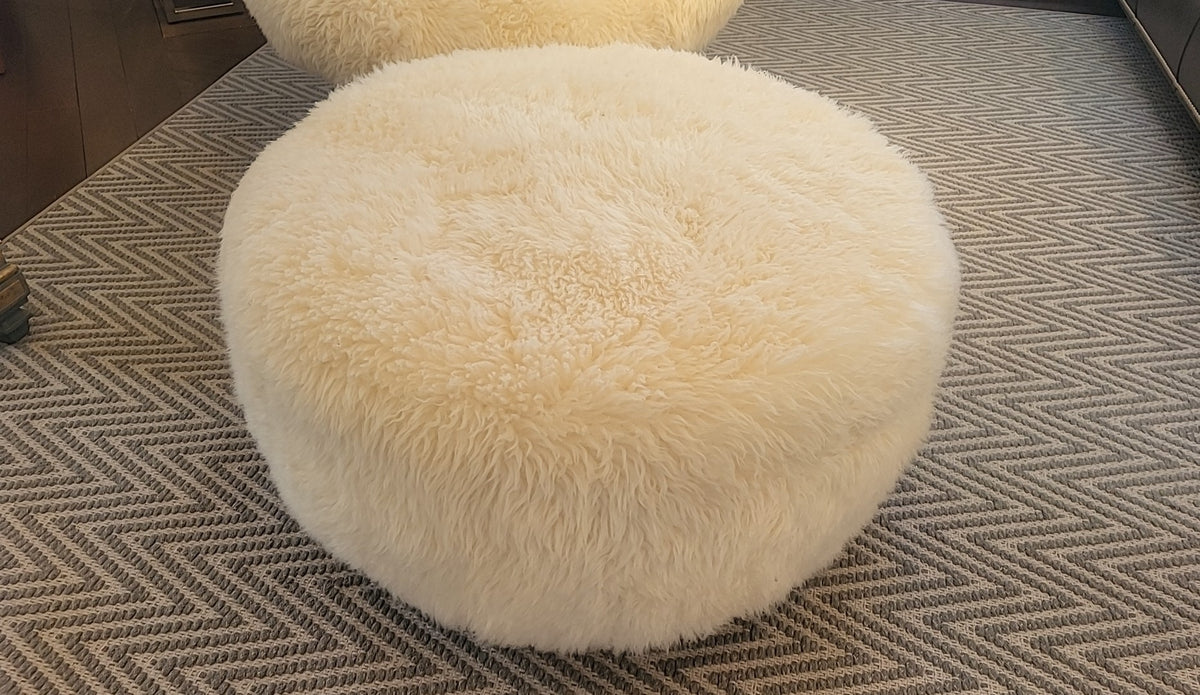Yeti Beige Sheepskin Cave Chair w/ Ottoman by Timothy Oulton