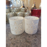 Pair of White Snowflake Votive Candle Holders