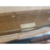 1970s Chrome Bamboo Style Console Table w/ Clear Glass Shelf & Smoky Top (As Is)