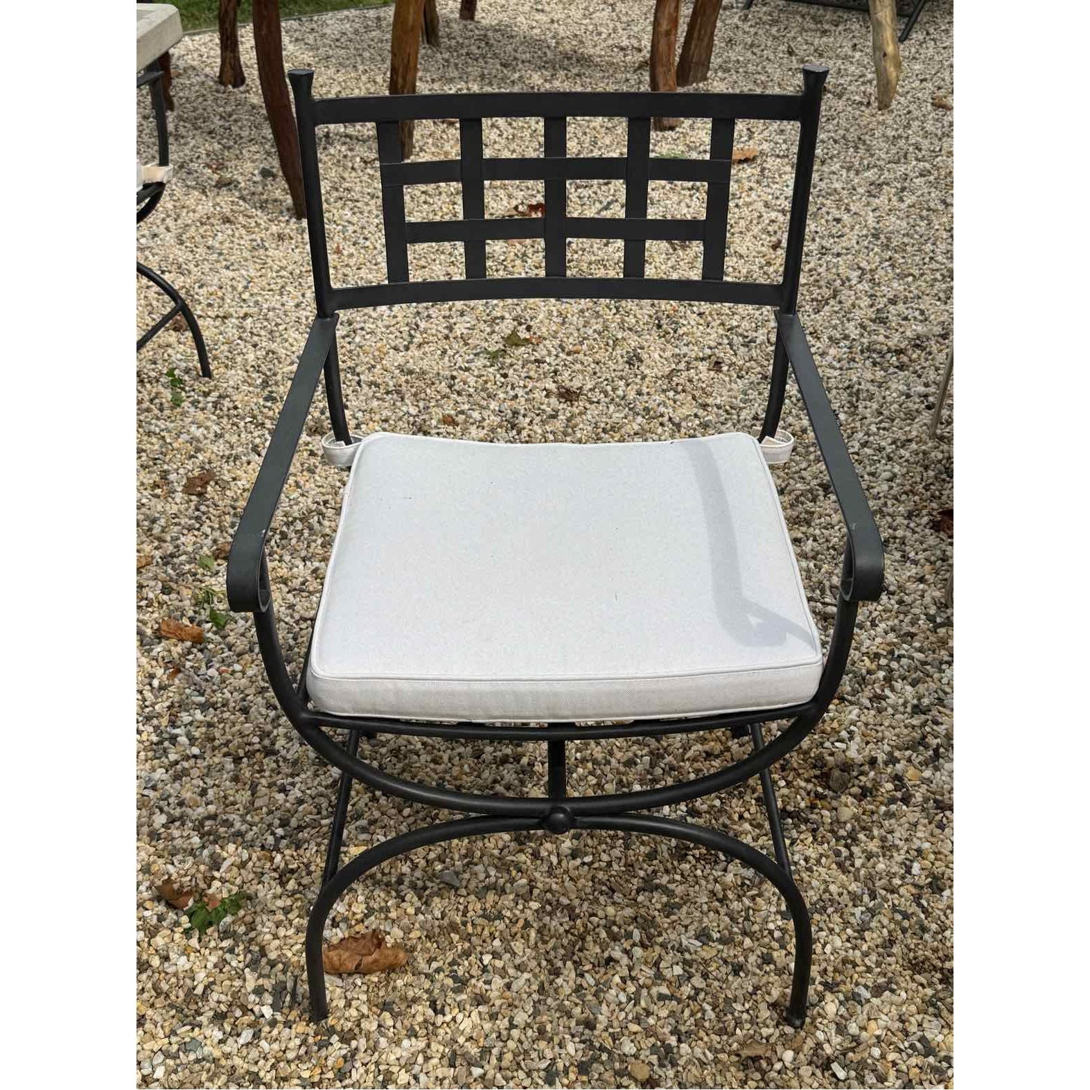 SET of 6 'Felix' Dark Gray Metal Dining Chairs w/ Ivory Cushions by Made Goods