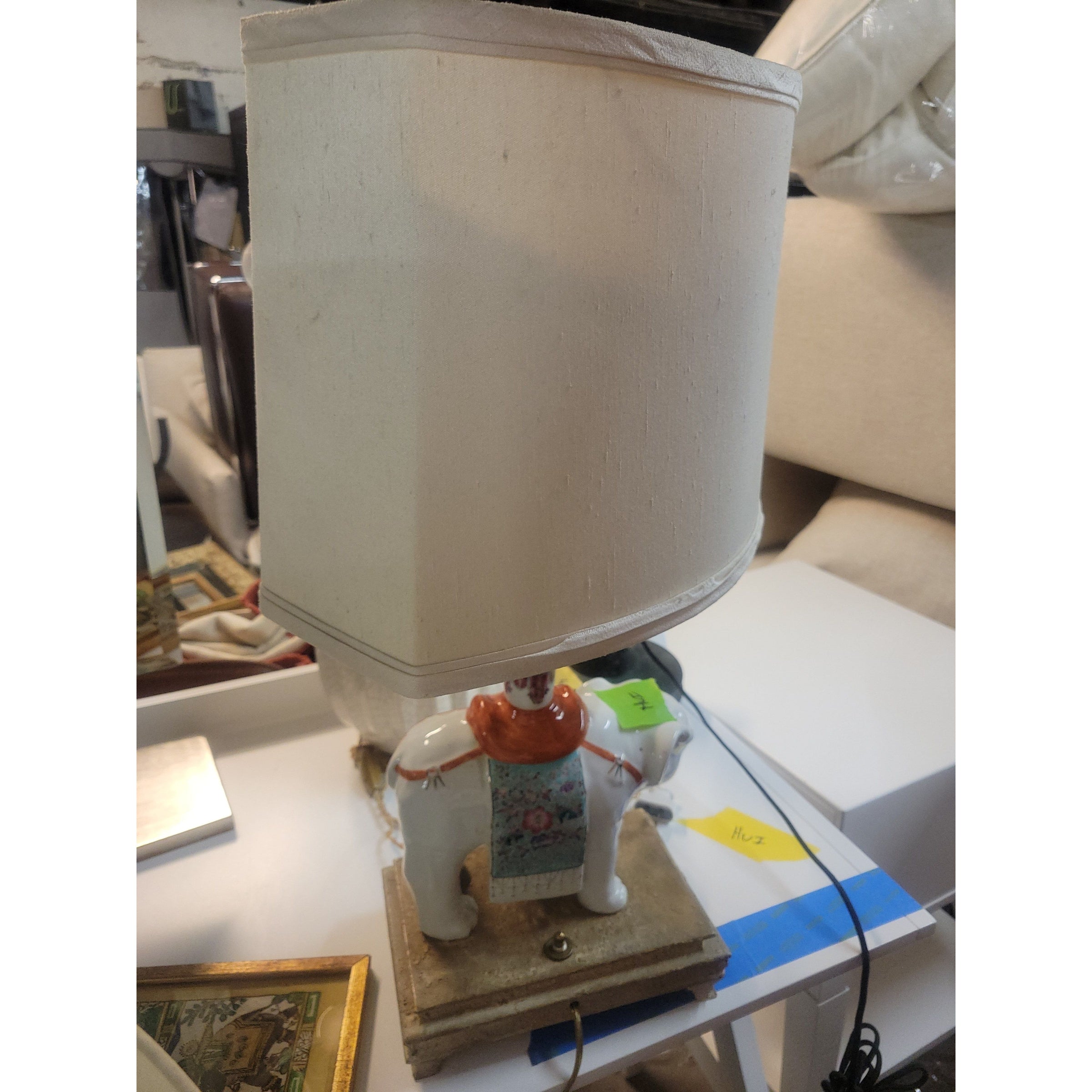 Porcelain Elephant Table Lamp w/ White Shade