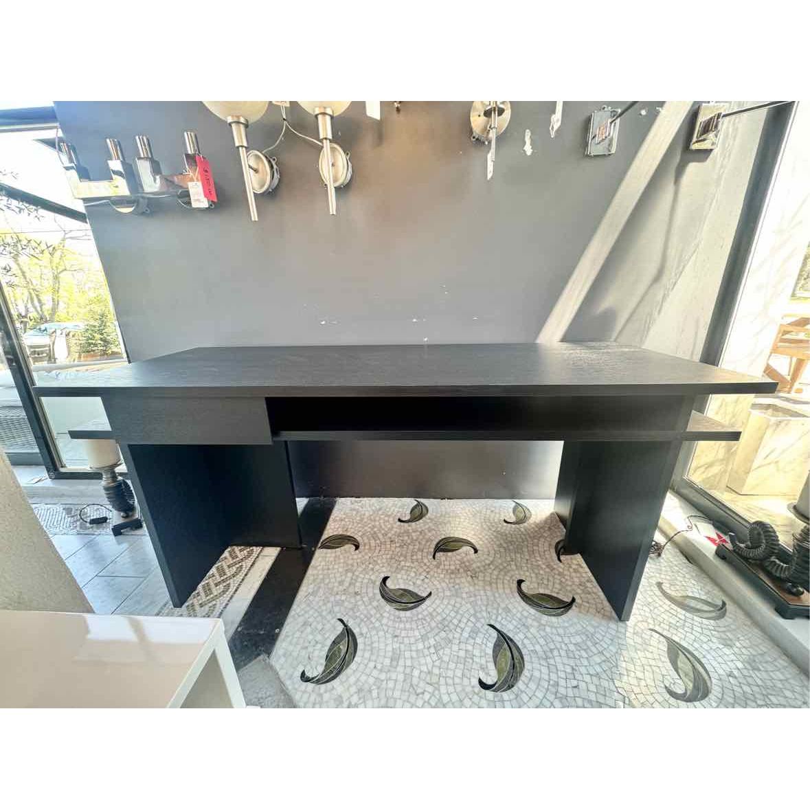 Black Plywood Desk w/ Drawer & Shelf