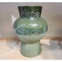 Half-Glazed Speckled Green Ceramic Vase