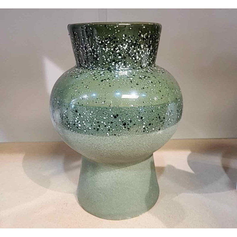 Half-Glazed Speckled Green Ceramic Vase