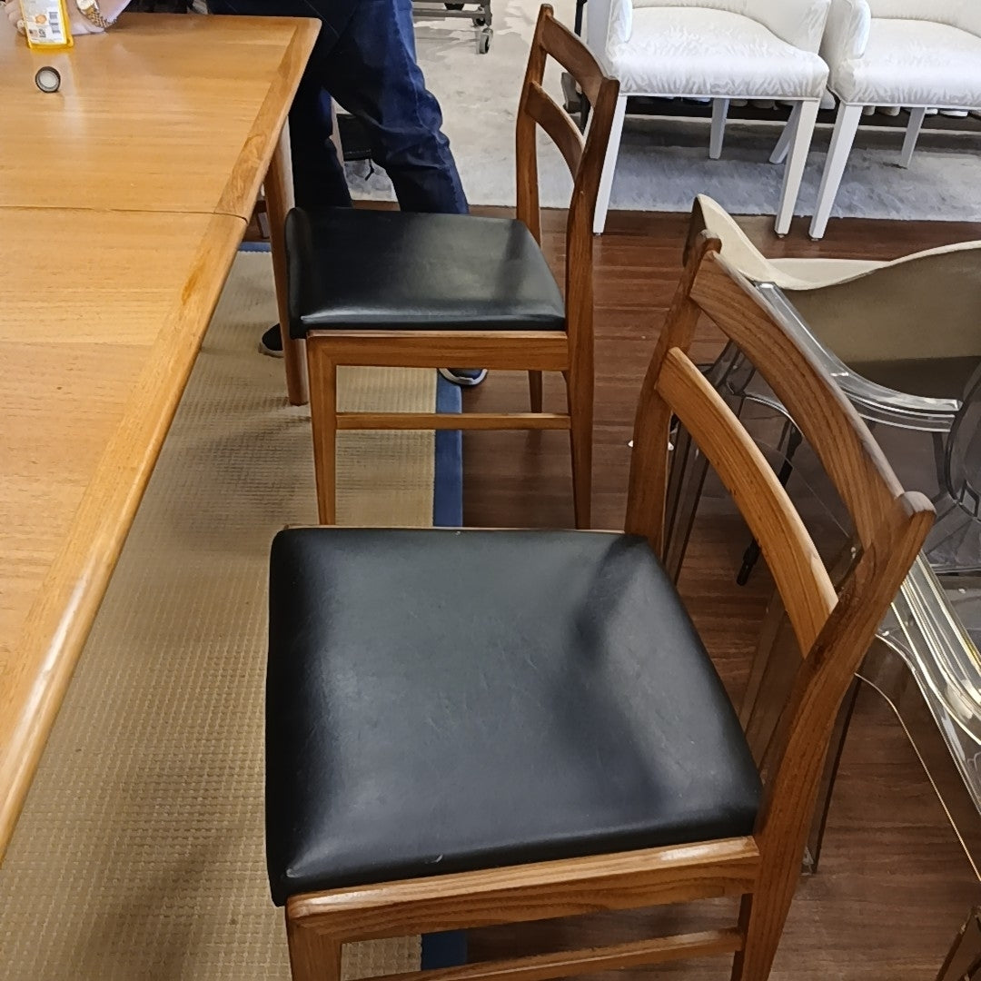 SET of 6 Mid-Century Sculptural Teak & Leather Dining Chairs by Meredew