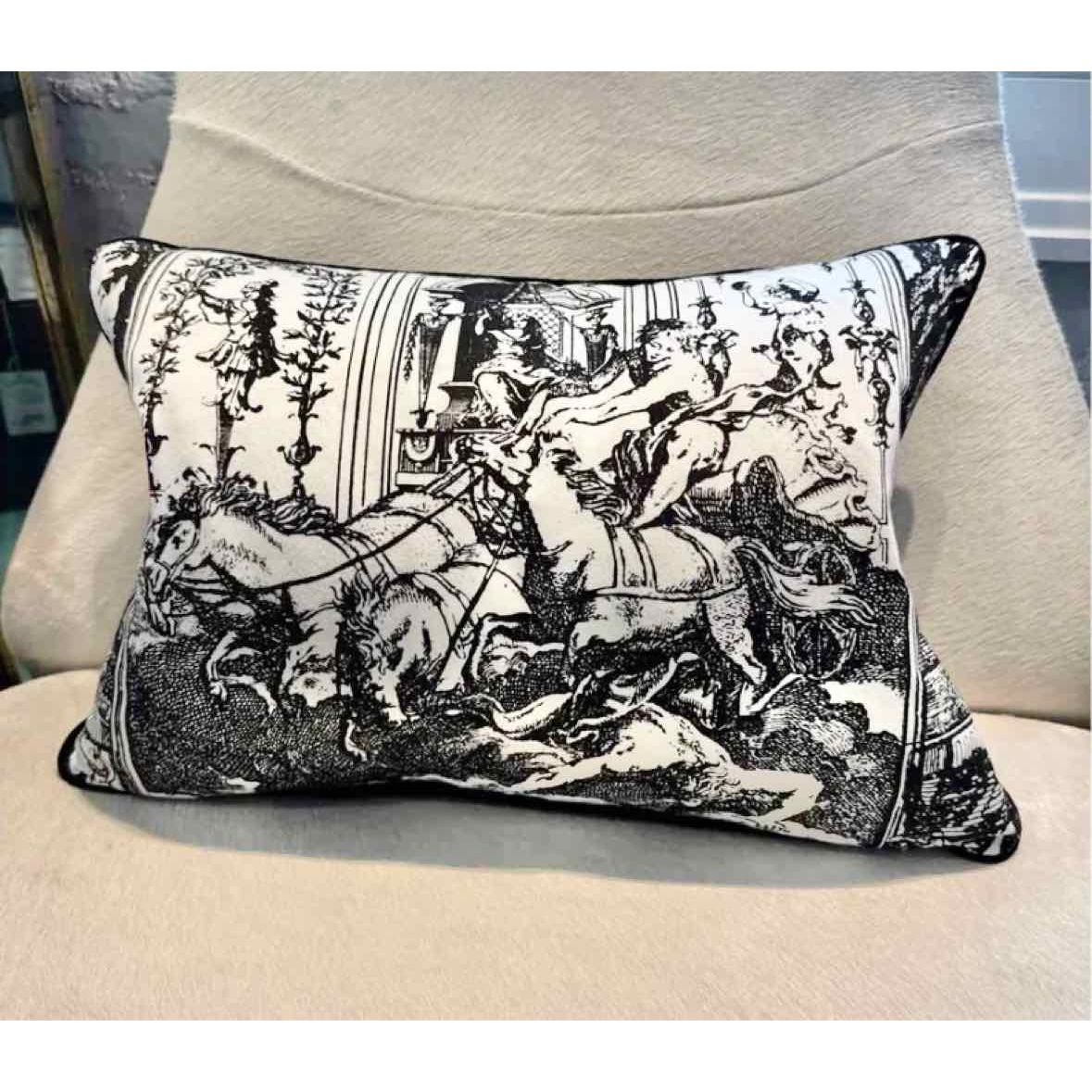 Pair of Black & White Toile Pillows 20"L X 5"W X 15"H