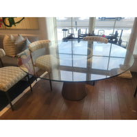 'Addie' Pewter Pedestal Dining Table w/ 5-ft Round Glass Top by MG&BW - colletteconsignment.com