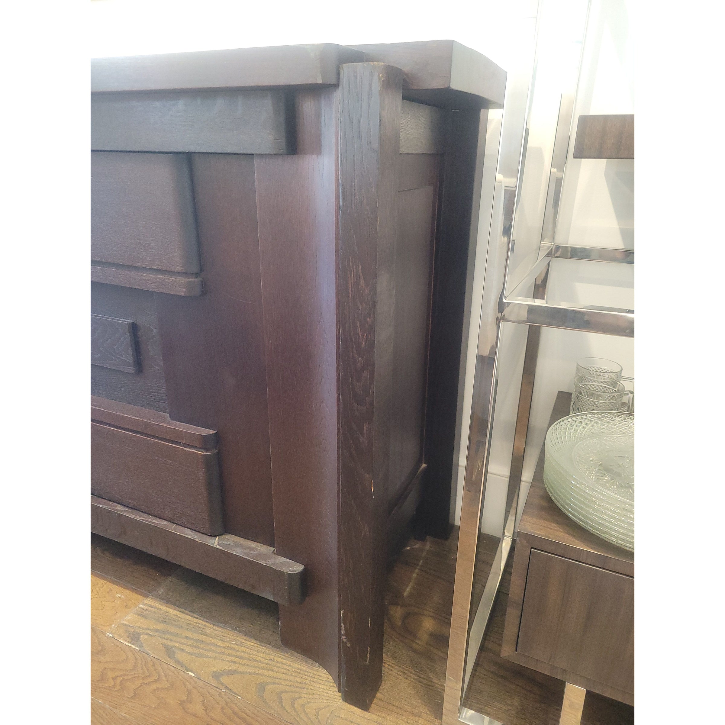 Vintage Oak Sideboard w/ Brass Pulls & Key