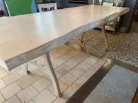 Bleached Mango Slab Live Edge Dining Table on Iron Legs by Christian Dunbar
