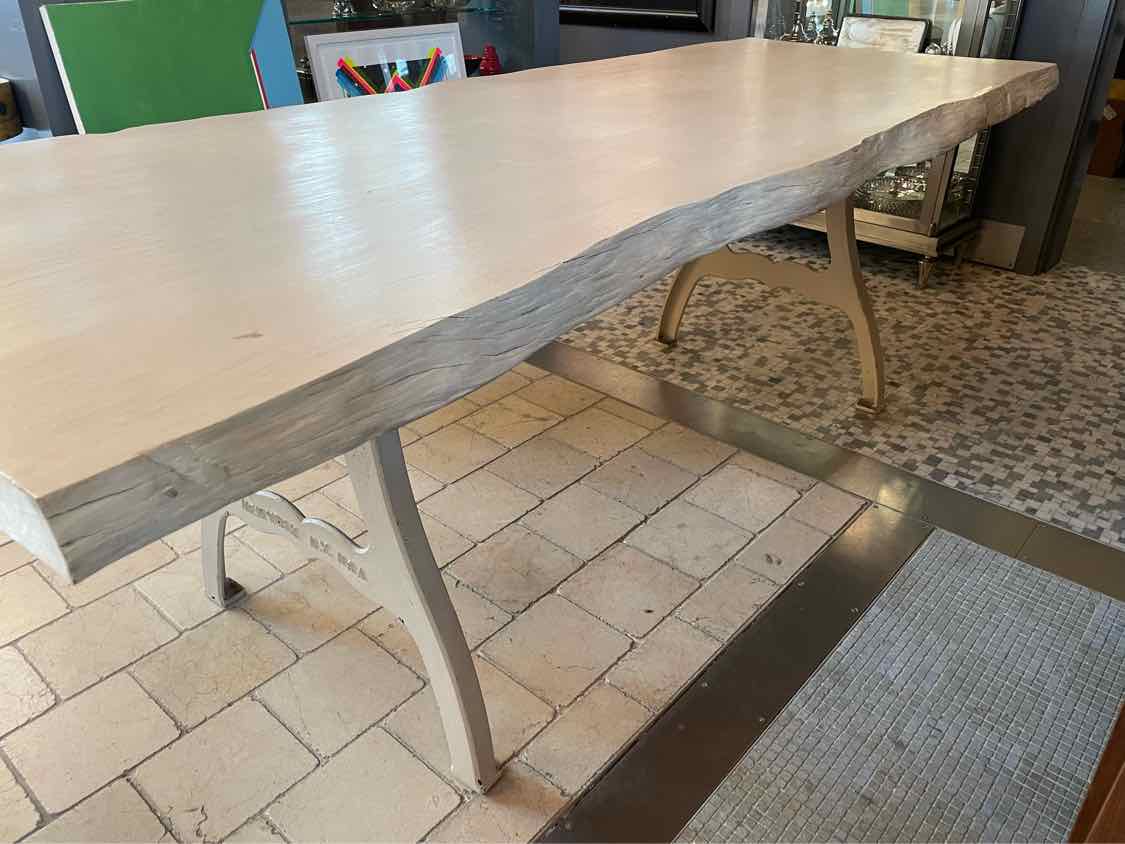 Bleached Mango Slab Live Edge Dining Table on Iron Legs by Christian Dunbar