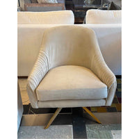 PAIR of 'Roar & Rabbit' Beige Velvet Swivel Chairs w/ Brass Legs - AS IS