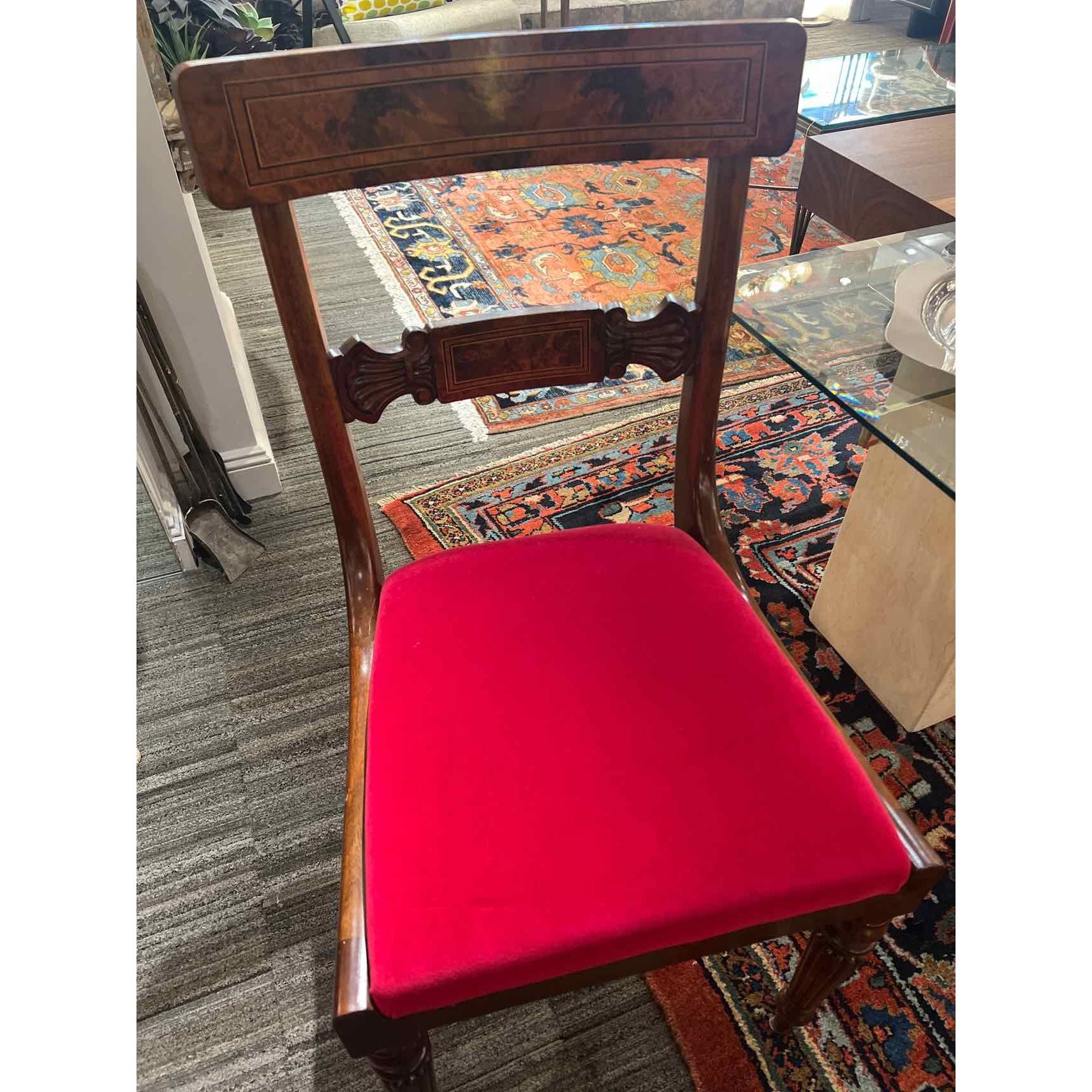 Regency Style Italian Dining Chair w/ Red Velvet & Cane