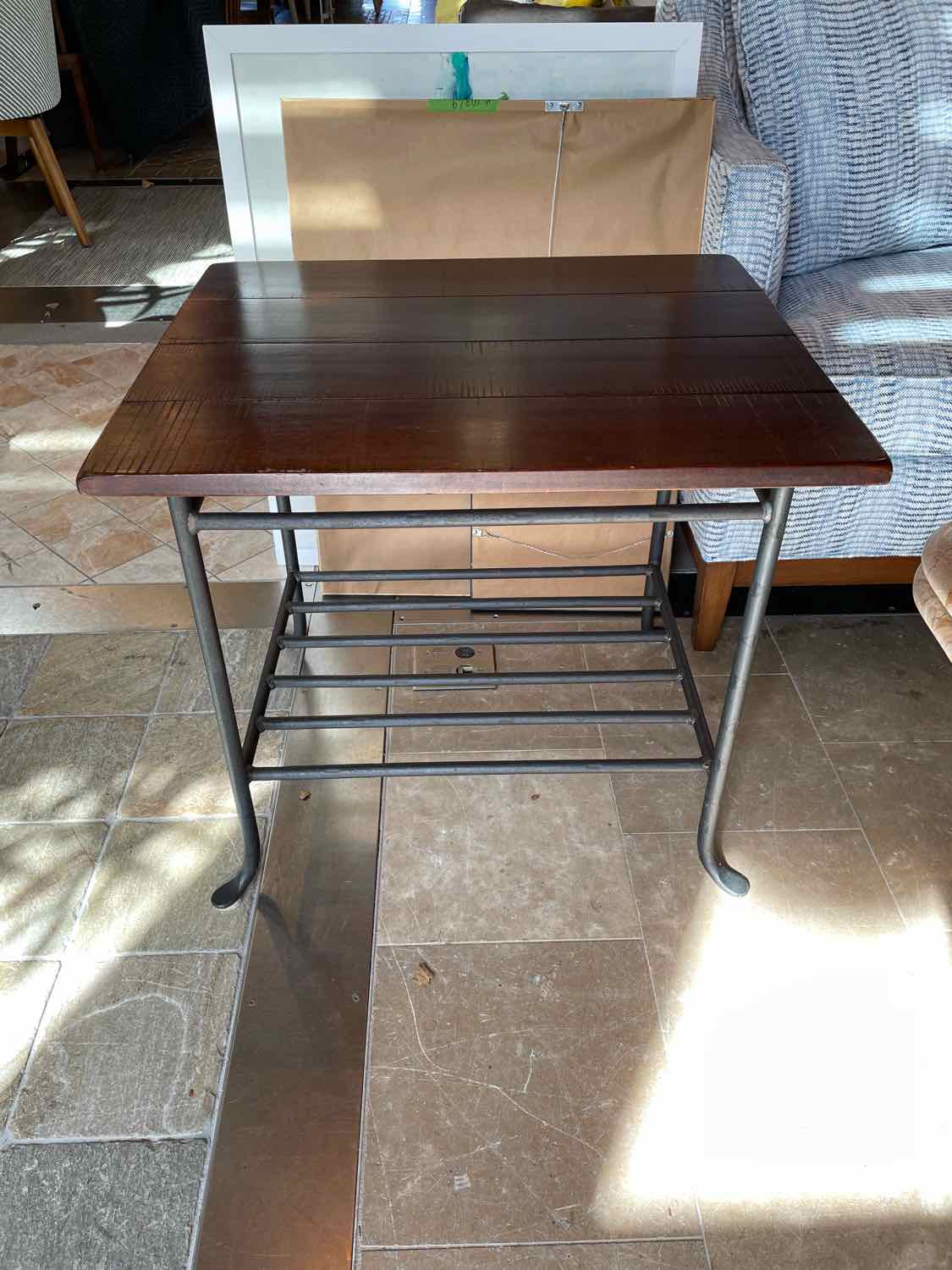 Iron Side Table w/ Dark Wood Top