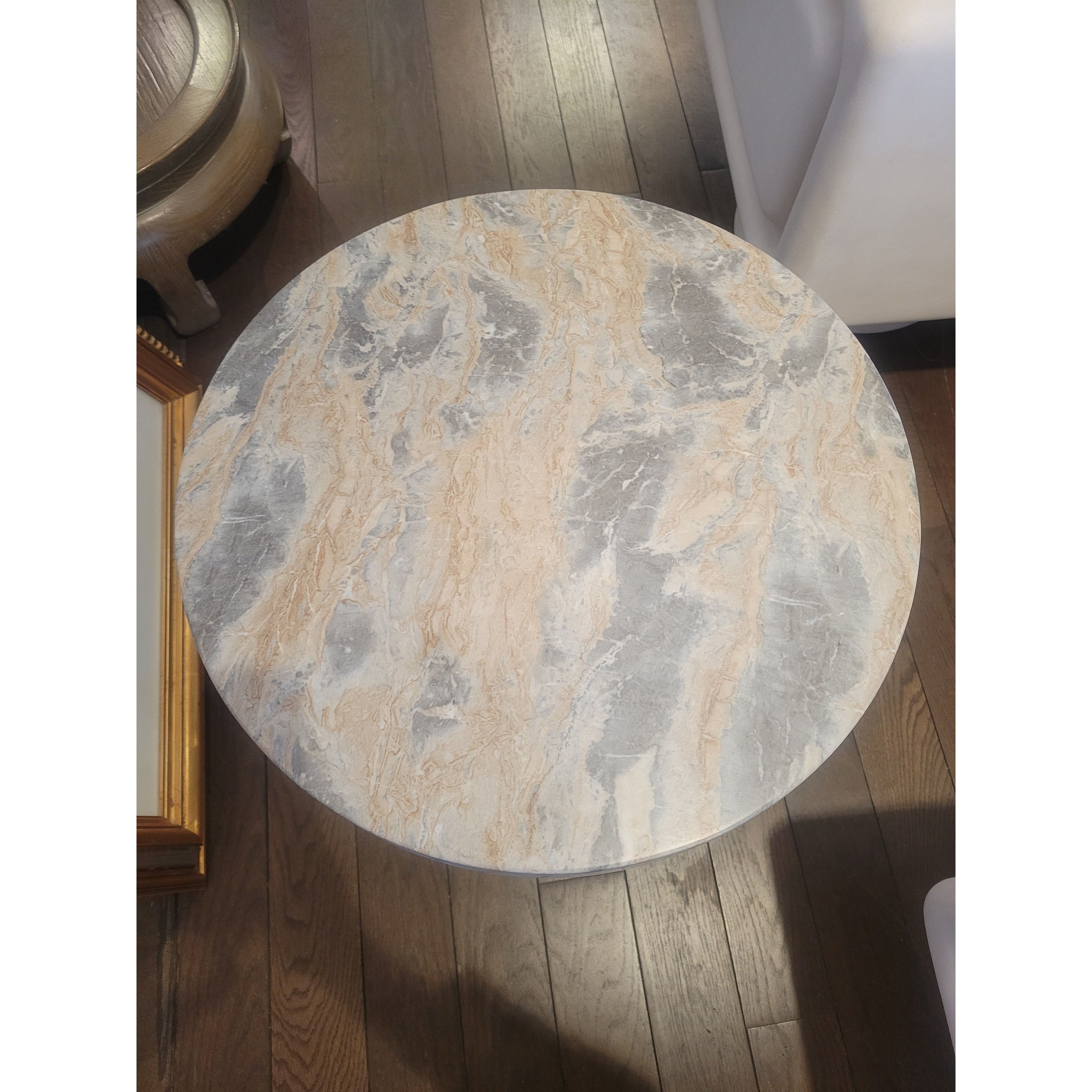 'Serafina' Sahara Faux Marble Side Table by Arteriors - colletteconsignment.com