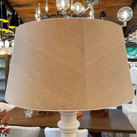 PAIR of XL White Plaster & Brass Table Lamps w/ Tan Shades (AS IS)
