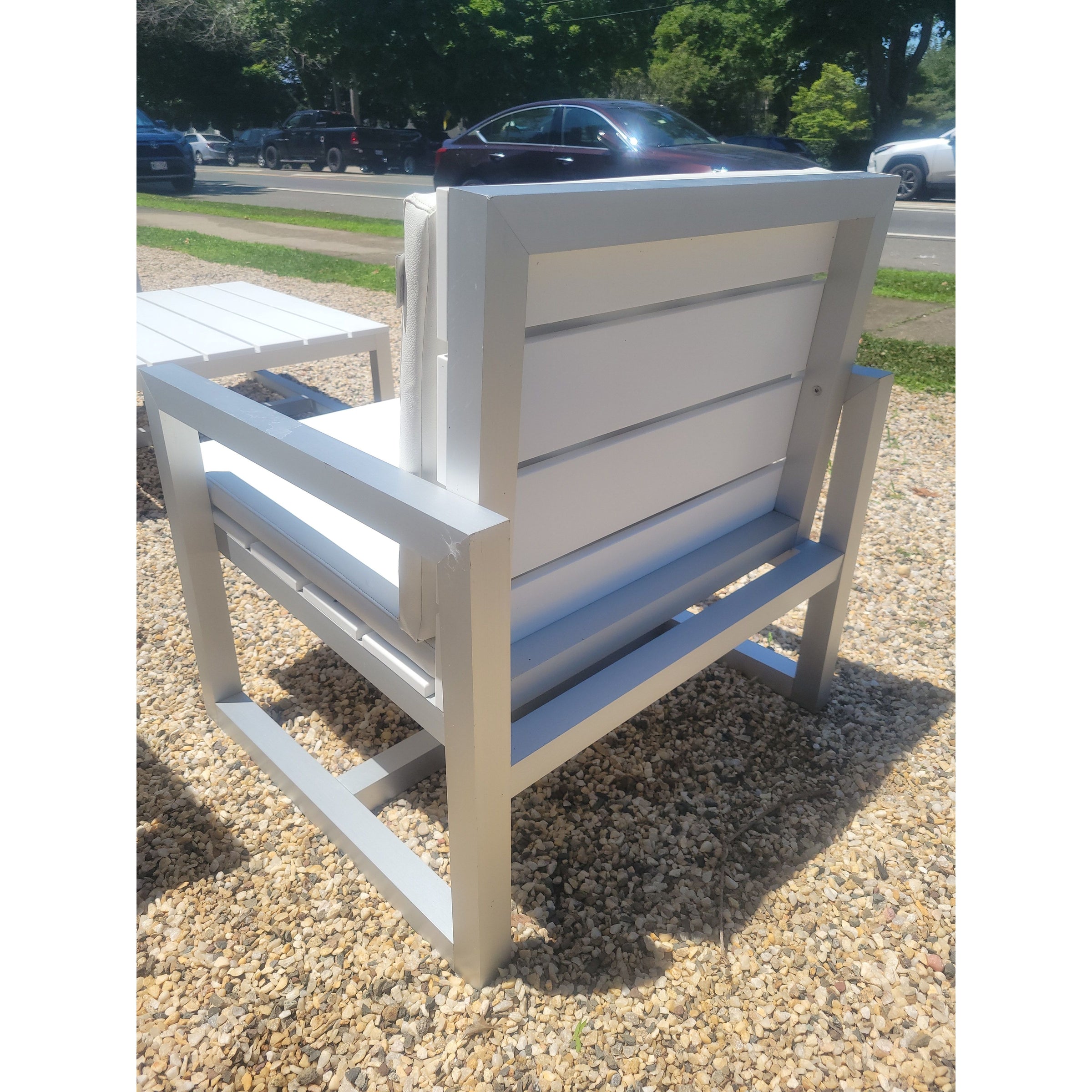 PAIR of Aluminum Lounge Chairs w/ White Poly Cushions by Gandia Blasco