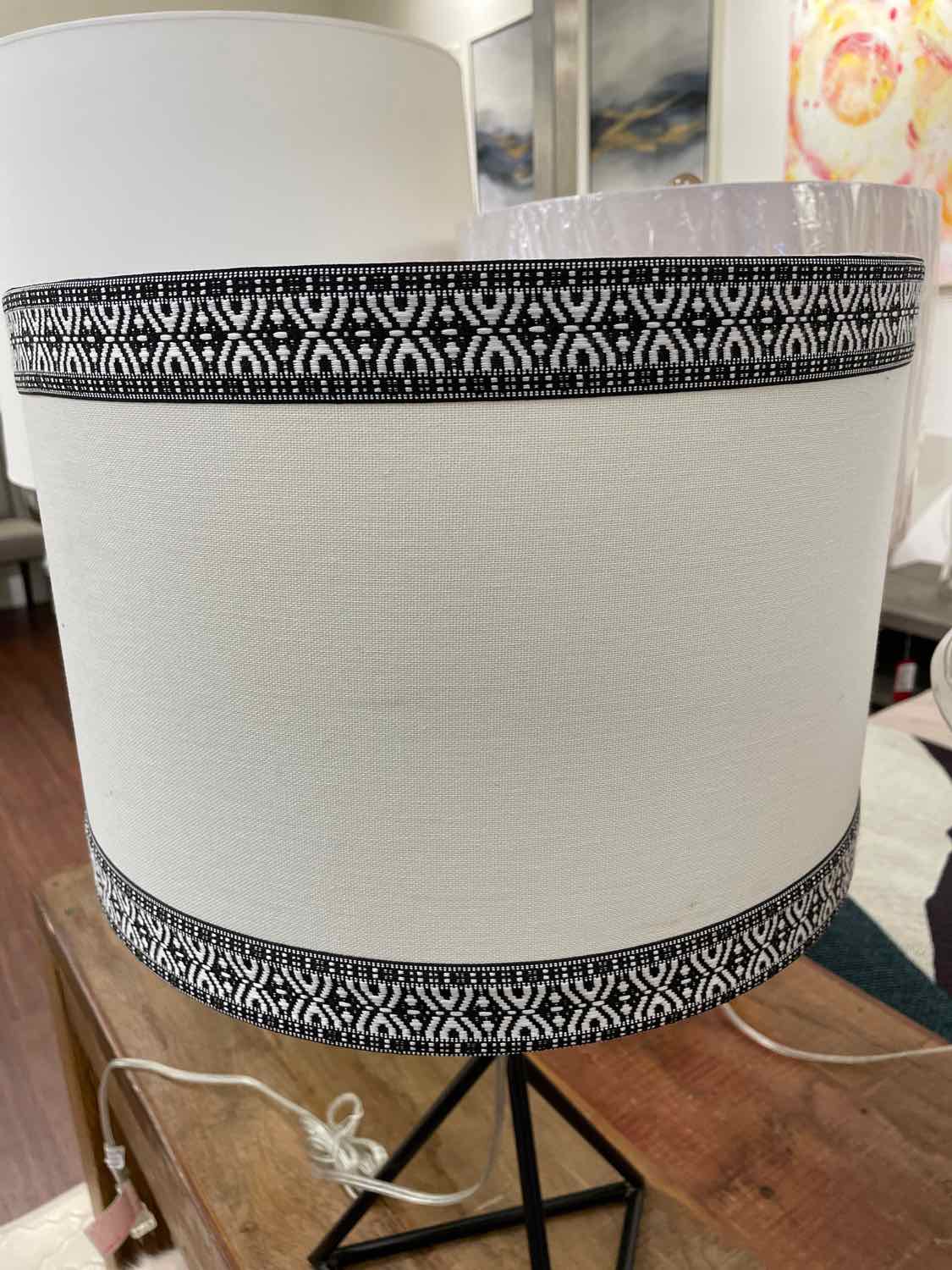 Triangular Black Metal Table Lamp w/ White Shade