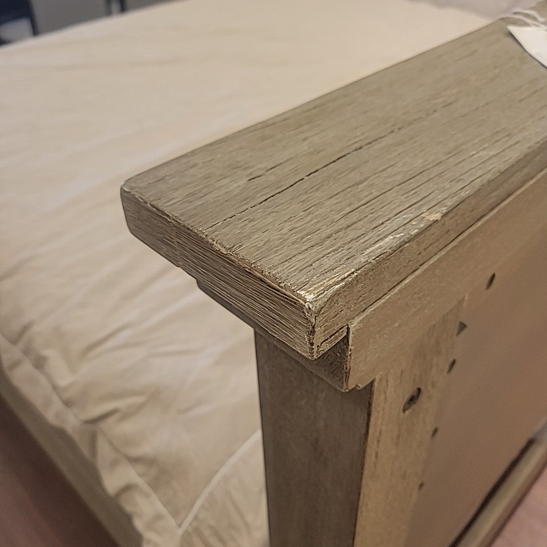 King-Sized Graywash Oak Farmhouse Platform Bed Frame (AS IS)