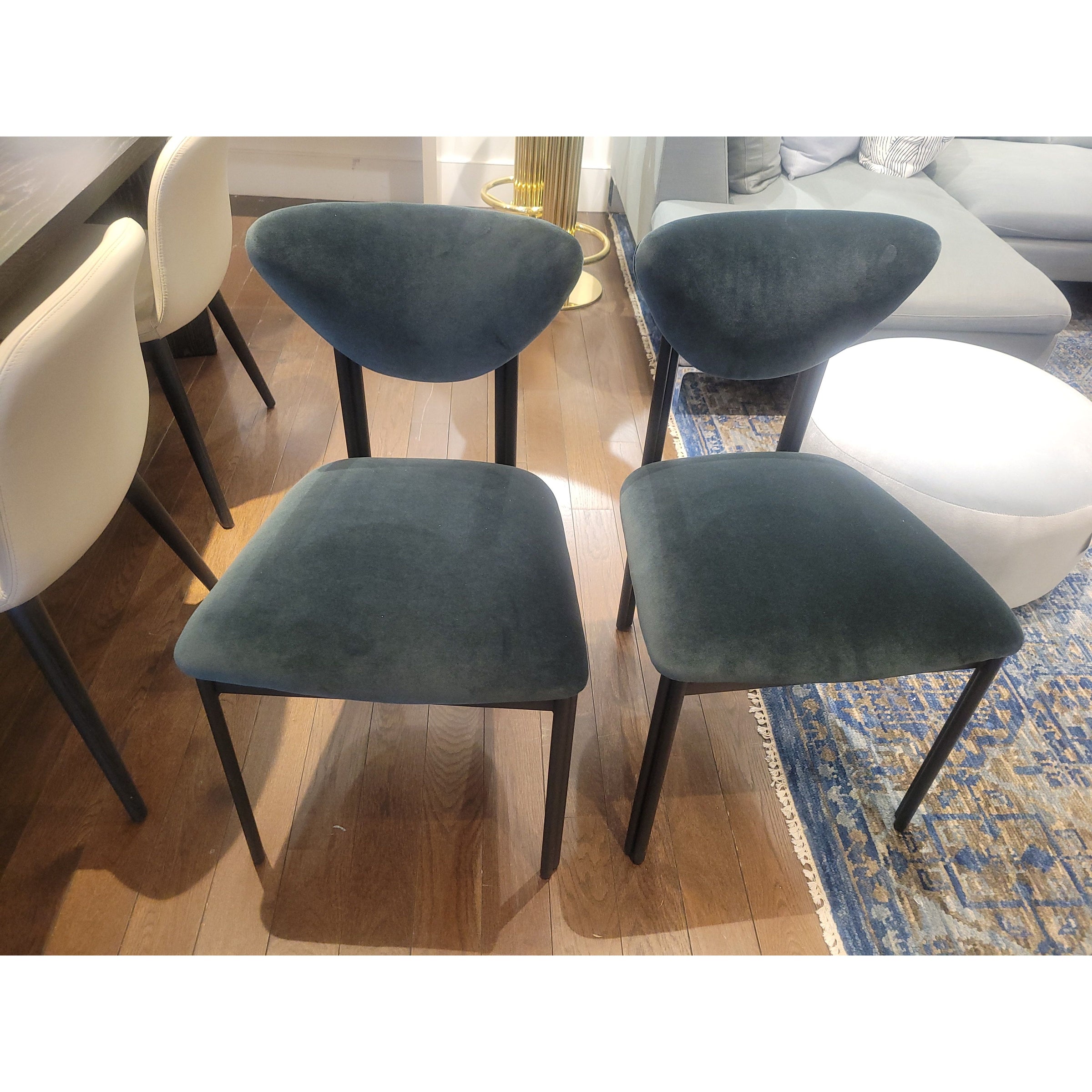 PAIR of Custom Dark Green Performance Velvet Chairs w/ Black Steel Legs