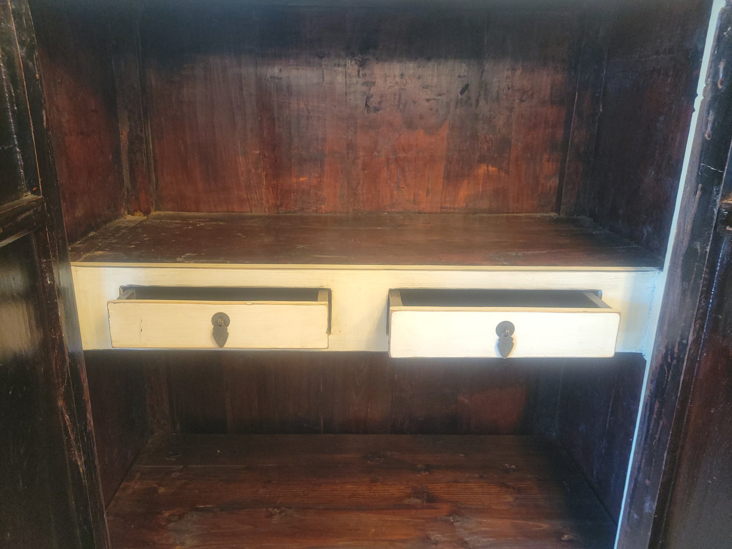 Vintage White Asian Armoire w/ Metal Hardware (AS IS)