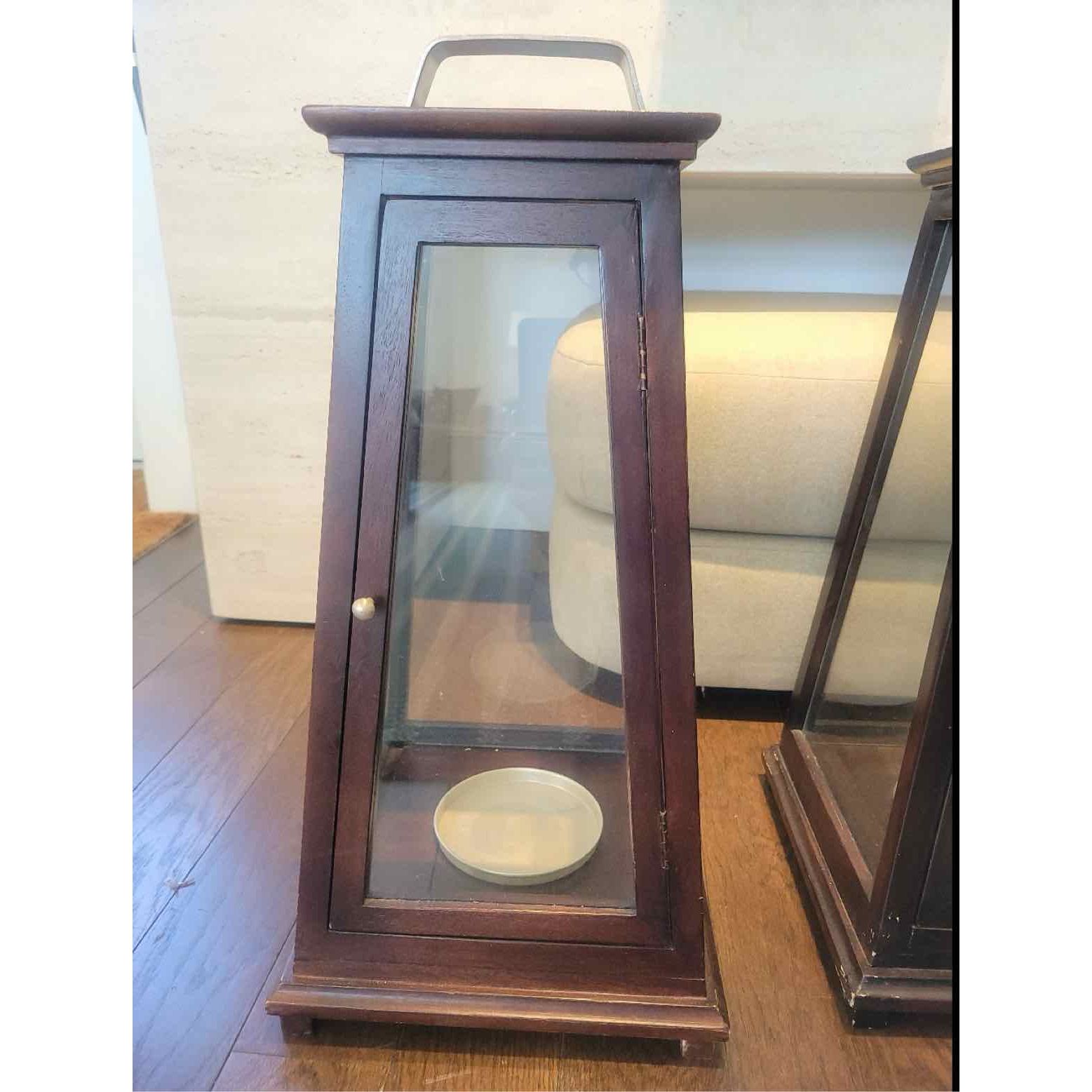 Wood & Glass Lantern w/ Metal Handle