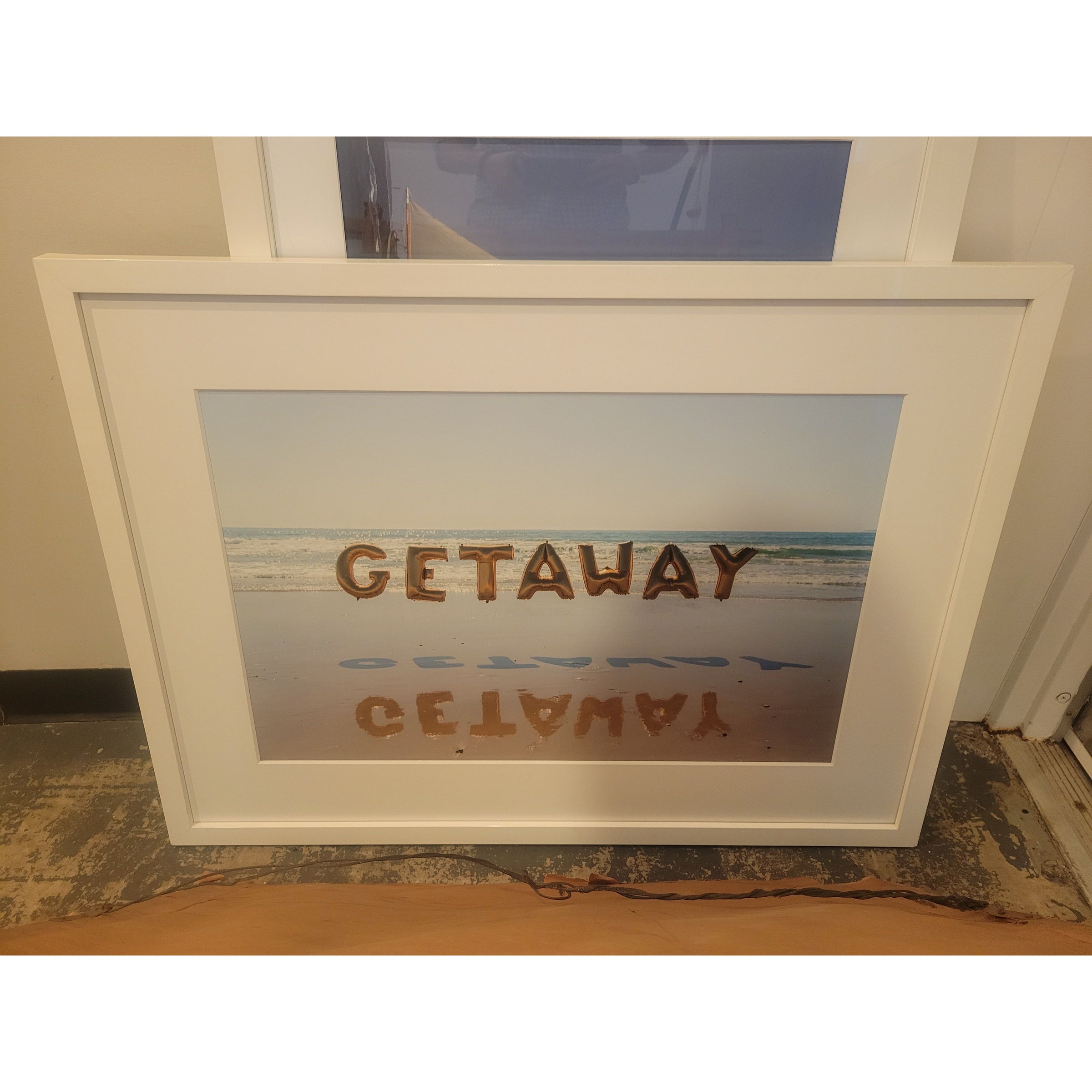 'Getaway' Gold Balloon Beach Print by Gray Malin in White Frame