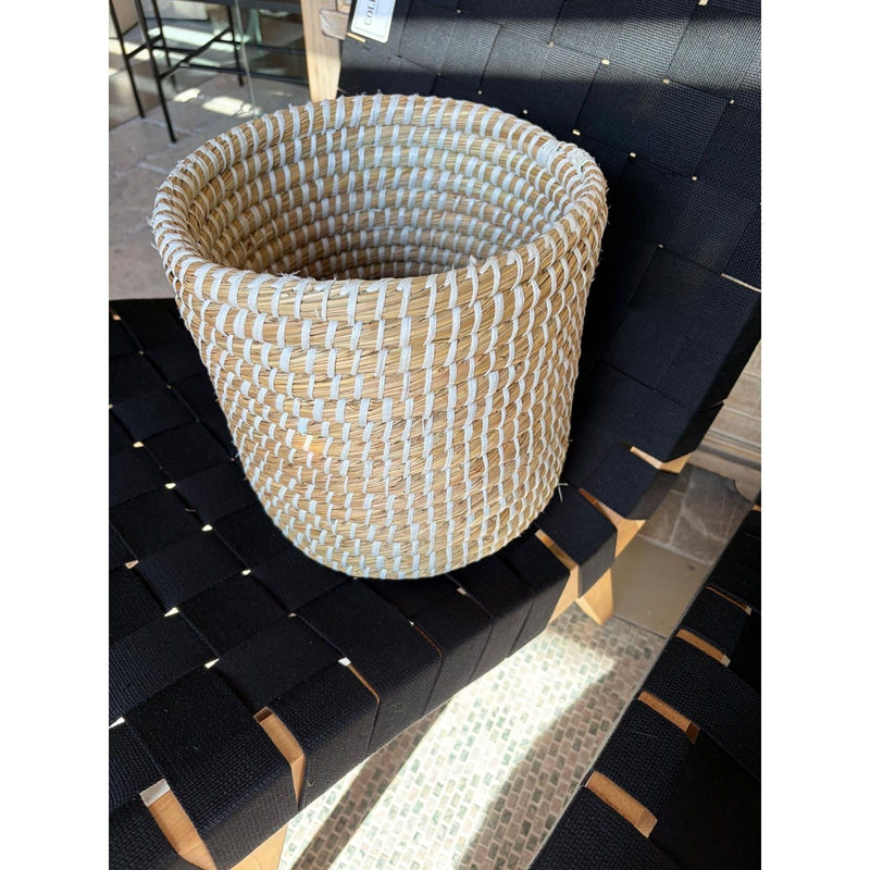 White Wrapped Seagrass Basket - colletteconsignment.com