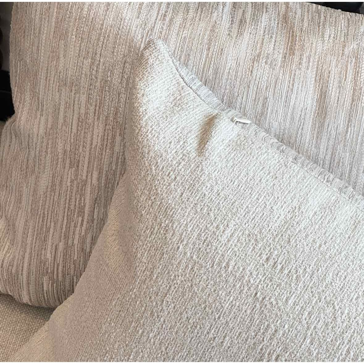 Pair of Custom Silver Embroidered Silk Lumbar Pillows - colletteconsignment.com