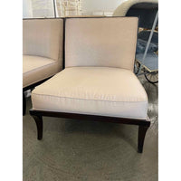 PAIR of Beige Upholstered Castel Slipper Chairs on Walnut Bases by Baker (AS IS)