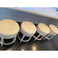 SET of 4 White Wood Cushioned Swivel Stools