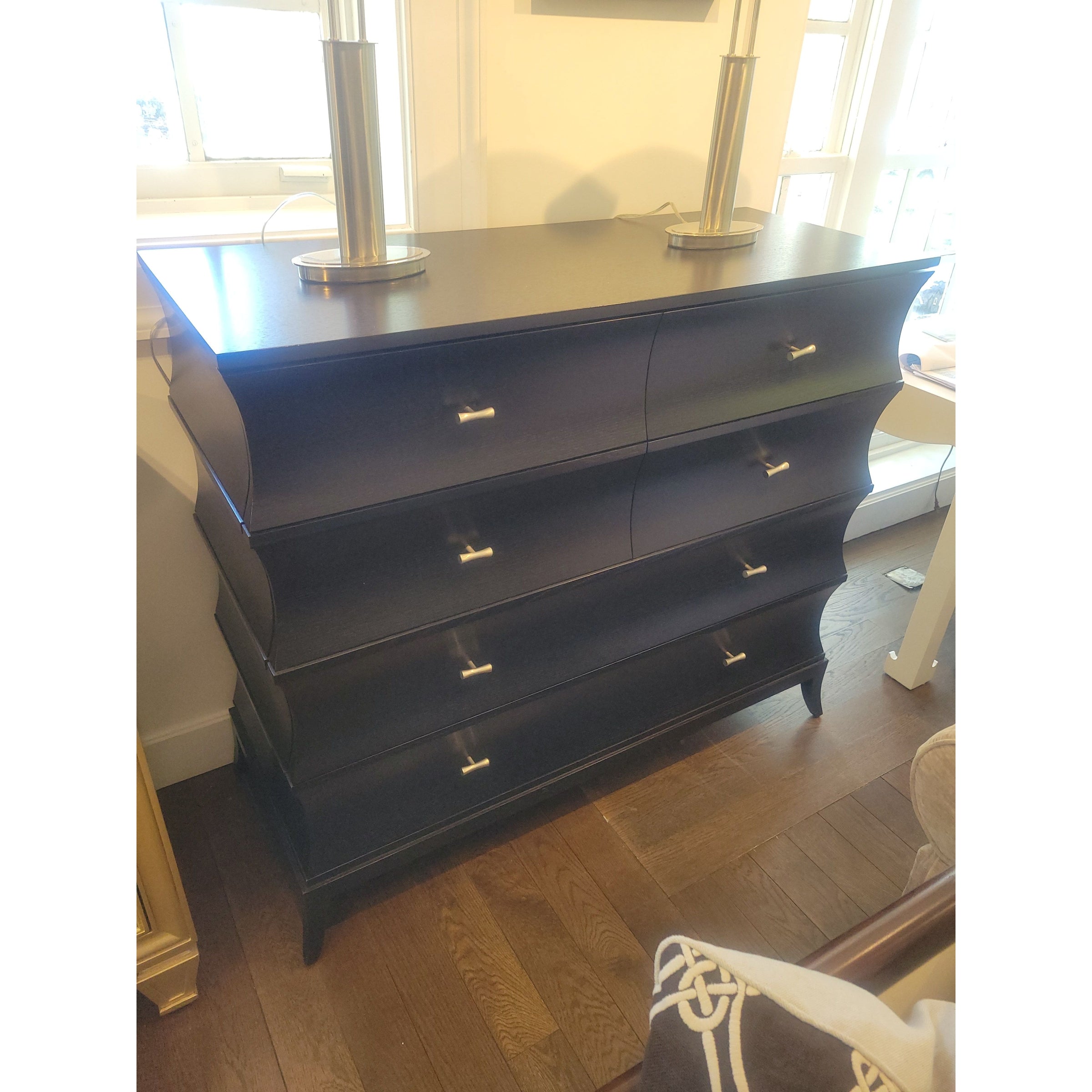 Custom Chocolate Stained Quartered Oak Standing Dresser w/ Fluted Sides - colletteconsignment.com