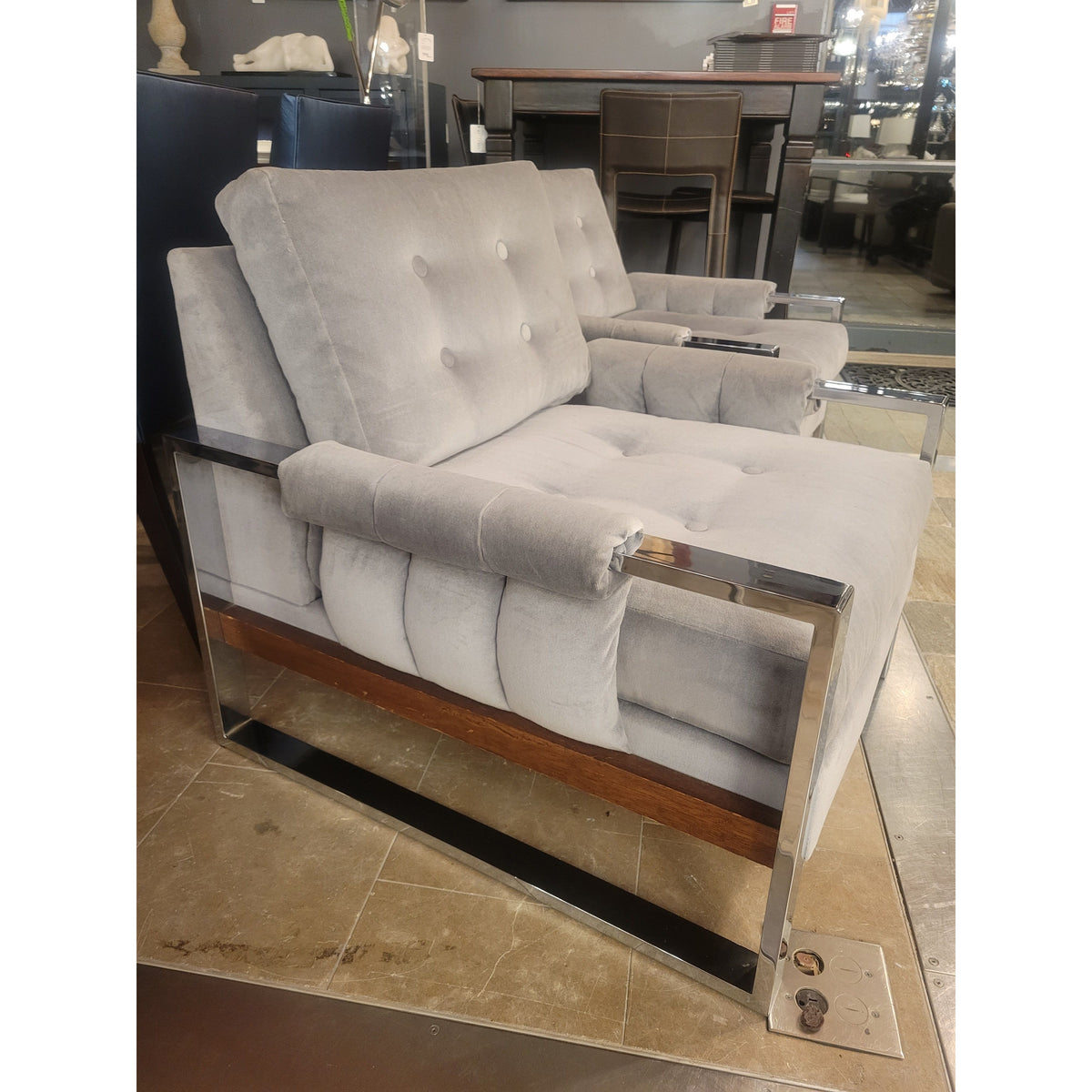 PAIR of Gray Velvet & Chrome Milo Baughman Chairs